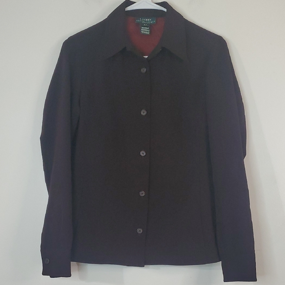 Vintage Lauren Ralph Lauren Brown Blazer Overcoat Jacket Size 6 Petite Preppy